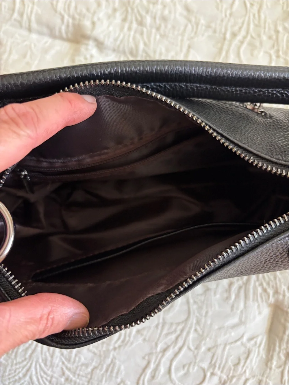 Black Pebbled Leather Tassel Hobo Slouchy Shoulder Bag NWT